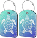 2 Pack Luggage Tag for Suitcase Turtle Leather Suitcase Tags with Privacy Name ID Label and Stainless Steel Loop for Travel Bag