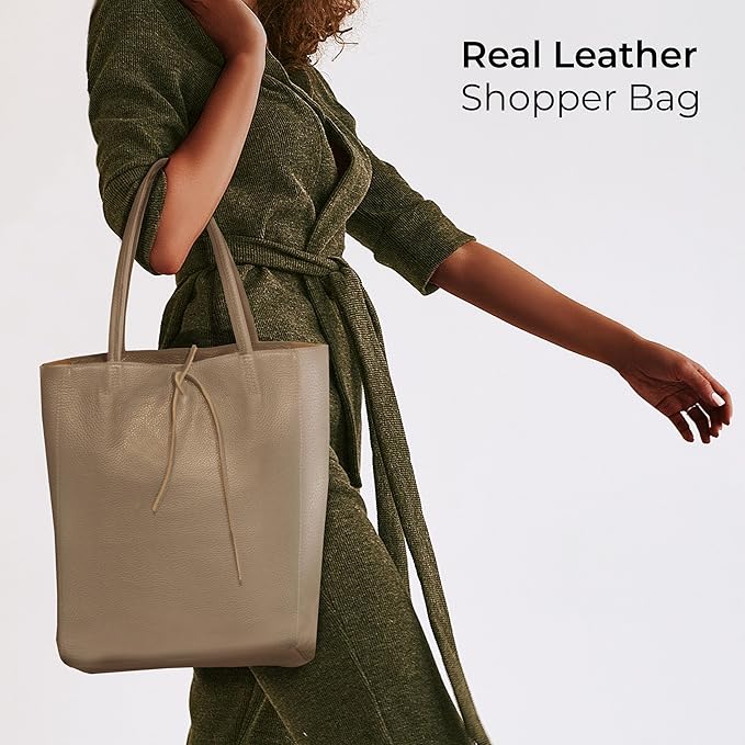 Italian Calf Leather Tote for Women with Zipper, Inner Pocket & Flat Base | Soft Unlined Shopper for Work & Travel