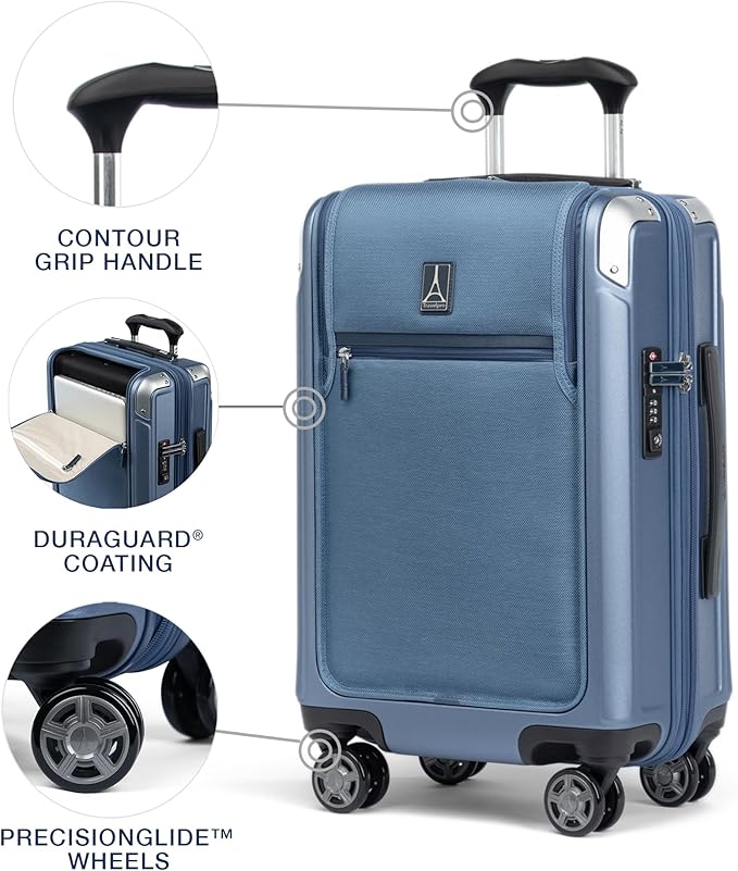 Travelpro Platinum Elite Hardside Expandable Carry on Luggage, 8 Wheel Spinner, TSA Lock, Hard Shell Polycarbonate Suitcase, Dark Sky Blue, Carry on Laptop Pocket 21-Inch