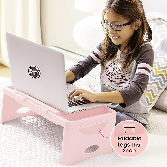 Loddie Doddie Portable Folding Lap Desk - Blush Lightweight Design - Storage Pocket & Accessory Trays - Lap Desks for Adults & Kids