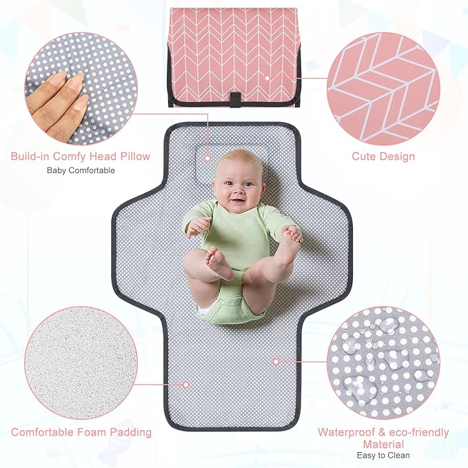 Accmor Portable Diaper Changing Pad, Waterproof Baby Changing Mat, Foldable Travel Diaper Changing Pads for Baby, Baby Essentials Shower Registry Gifts