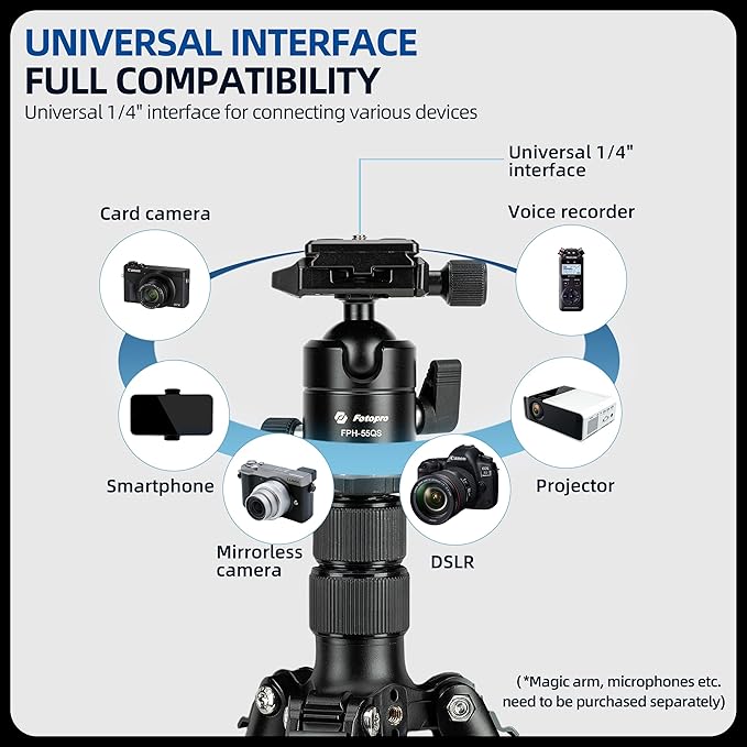 Fotopro 73" Camera Tripod, Aluminum Compact Travel Tripod and Monopod with 360° Ball Head Quick Release Plate, Professional Camera Tripod for DSLR, A4I A5I (Blue, 73 Inch)