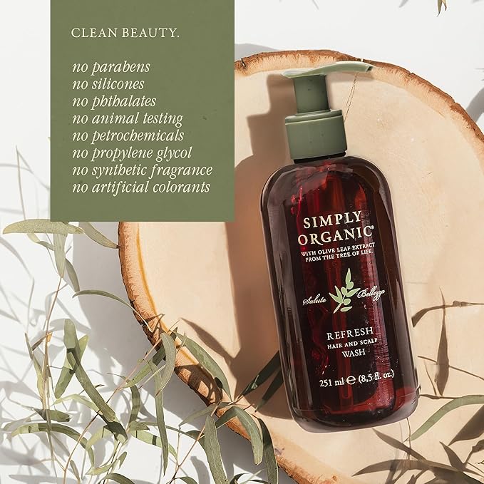 SIMPLY ORGANIC Hair Detox Clarifying Shampoo Scalp Wash, Made in Italy, All Natural Cruelty Free Hair Care for Women & Men with Rosemary, Sage & Olive Leaf Extract, 8.5 fl oz/251ml, Refresh