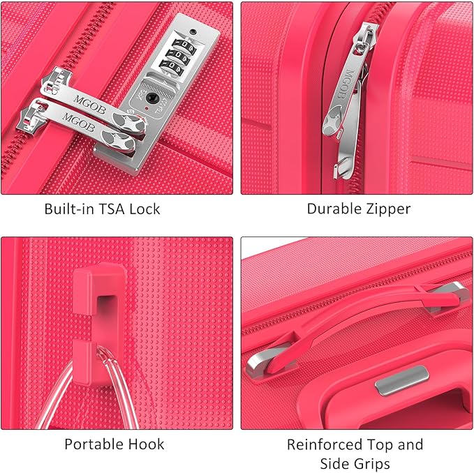 Luggage Sets 3 Piece, Hard Shell Luggage Sets with Spinner Wheels, PP Lightweight & Durable Suitcases with TSA Lock, Hardside Travel Suitcase Sets (20/24/28 inch), Red