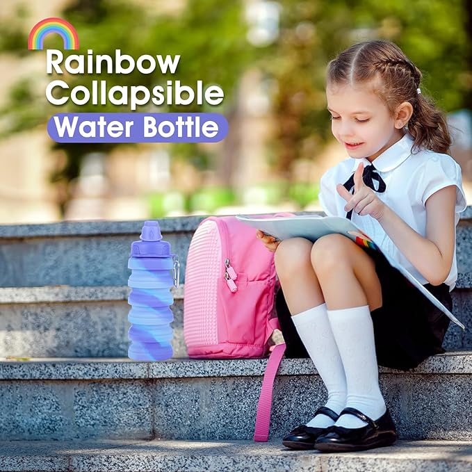 Collapsible Water Bottle for Adults, Boys, Students, Kids, Reusable Silicone Foldable Water Bottles for Travel Camping Hiking, Portable Sports Water Bottle, Purple & Blue