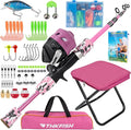 Kids Fishing Pole Set, Telescopic Fishing Rod Reel Combo Kids Starter Kit with Lures Tackle Box, Foldable Stool and Portable Bag for Boys Girls Younth