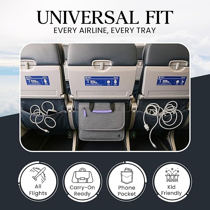 SO~MINE Airplane Pocket Organizer | Tray Table Cover | In Flight Seat Back Organizer Bag | Commuter Essential Travel Bag | Media Pouch For Flying | Travel Gift | Attaches To Luggage