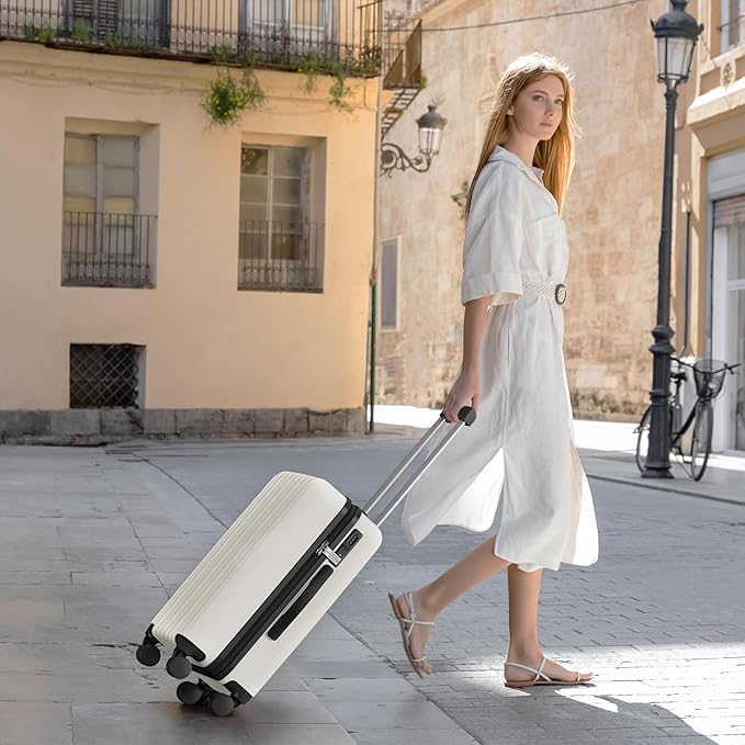 SHOWKOO Luggage Sets 3 Piece 100% PC Ultra Tough Hardside Expandable Suitcases Sets with TSA Lock Double Spinner Wheels (20in/24in/28in, White