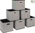 Household Essentials Fabric Storage Bins 6 Piece Set, Houndstooth White and Black