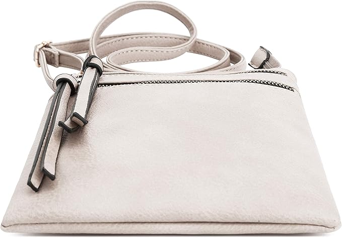 DELUXITY | Crossbody Purse Bag | Functional Multi Pocket Double Zipper Purse | Adjustable Strap | Medium Size Purse | Beige