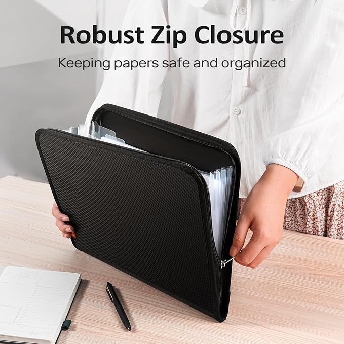 Sooez 7 Pockets Accordion File Organizer, Zipper Expanding File Folder, Heavy Duty Folder Organizer, Sleek Letter Size Accordion Folder, Portable Expandable File Folder for Documents, Purple