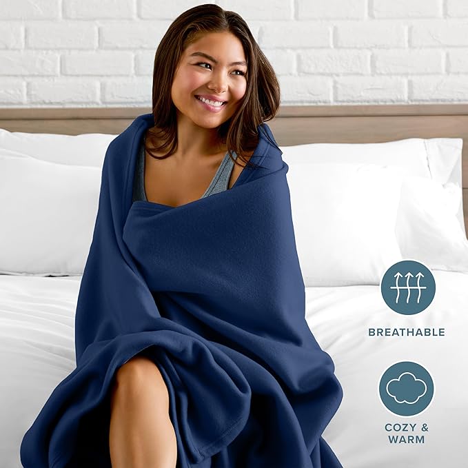 Bare Home Polar Fleece Blanket - Full/Queen - Dark Blue - Warm & Cozy - Premium Fleece - Throw for Bed, Sofa, Camping, Travel and Cold Nights - Lightweight Blanket (Full/Queen, Dark Blue)