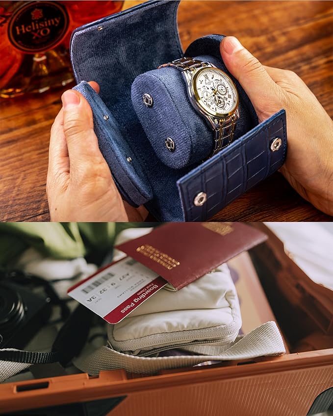 MR.OKAY Single Watch Travel Case-Classic Leather Watch Case With Superb Texture.(Portable Watch Roll Or Organizer For Storage And Display).Festival Gift For Men, All Handcrafted By Artisans