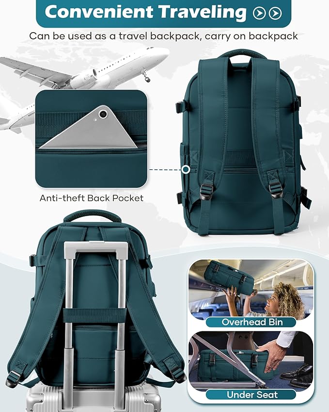 Vacuum Backpack Travel Laptop Backpacks For Women Men Carry On Backpack With Vacuum Compression Bags Seal Packing Personal Item Travel Bag Vacpack Backpacks Without Pump Peacock Blue