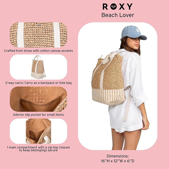 Roxy Women's Beach Tote Bag | Travel | Vacation | Straw | Lightweight | Breathable