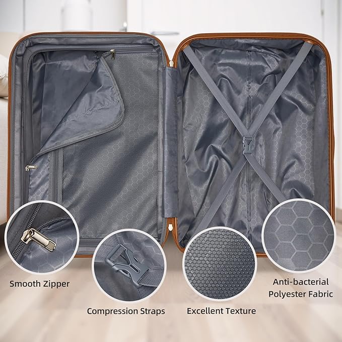 LARVENDER Luggage Sets 5 Piece Hardside Expandable Suitcase with Wheels Lock,Hardside Lightweight Rolling Suitcase for Women and Men,Cream