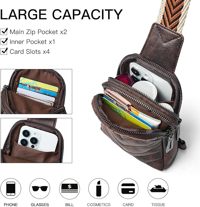 7L Sling Bag for Women Men Leather Small Sling Backpack Daypack Anti Theft Fanny Pack Crossbody Purse Travel