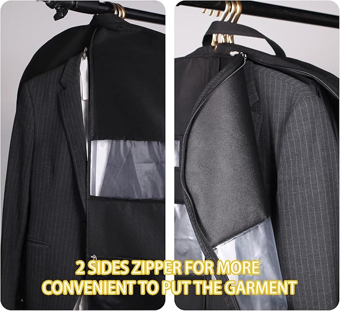 Garment Bags for Travel, 2 Pack 43" Hanging Garment Bags for Men, Double Sides Zipper & 3 Large Mesh Pockets, Garment bag for Traveling Monogrammed Closet Clothes Storage