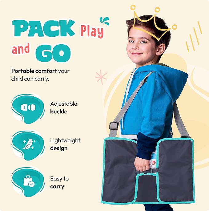 Kids Travel Tray with Dry Erase Board - Car Seat Tray for Kids Travel, Carseat Table Top for Toddler, Lap Desk for Car Seat, Activity Organizer & Snack Holder, Road Trip Essentials for Kid (Aqua)