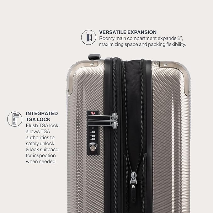 Travelpro Pathways 3 Hardside Expandable Luggage, 8 Spinner Wheels, Lightweight Hard Shell Suitcase, Carry On 21 Inch, Champagne