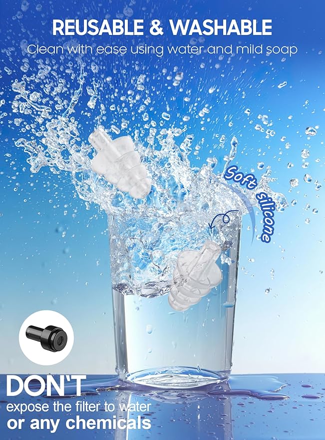 Ear Plugs for Airplane Pressure Relief, Kids 6+, Adults/Small Canal Reusable Airplane Earplugs 26dB, with Silicone Connector Cord, Travel Essentials for Flying, Ear Protection Earplugs