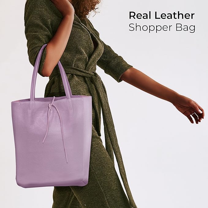 Italian Calf Leather Tote for Women with Zipper, Inner Pocket & Flat Base | Soft Unlined Shopper for Work & Travel