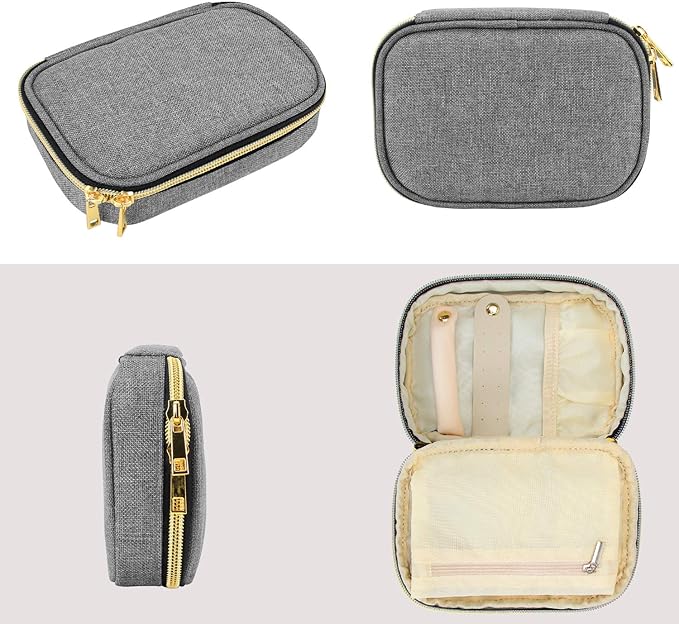 Teamoy Small Jewelry Travel Case, Portable Jewelry Organizer Bag for Earrings, Necklace, Rings and More, Small, Gray-(Bag Only)