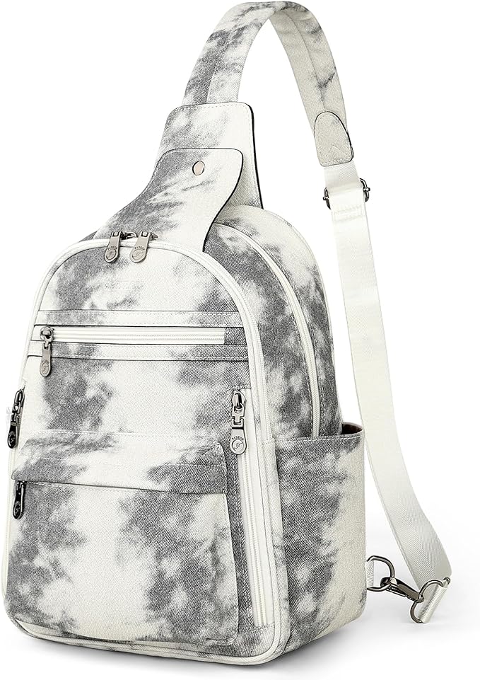 FADEON Large Sling Bag for Women, Leather Crossbody Purse Designer Anti Theft Sling Backpack, RFID Fanny Packs for Travel