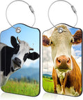 2 Pack Luggage Tag for Suitcase Funny Cow Leather Suitcase Tags with Identifiers Privacy Cover Name Address Labels and Stainless Steel Loop for Teens Adults, 4.6 x 2.7 inch