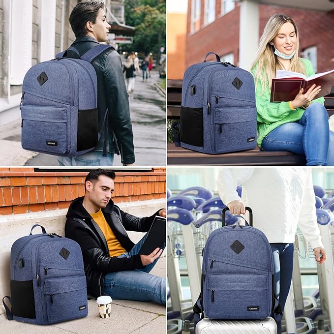 School backpack for Teen Boy, 15.6 inch Laptop Backpack with USB Charging Port, Large Computer Bookbag with Compartments, Ergonomic Straps, Blue