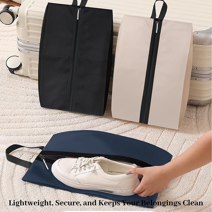 Waterproof Shoe Bag Odor Absorbing Multifunctional Storage Lightweight Shoe Dust Bags with Zipper for Gym Sports Travel Work Men and Women(Navy Blue, 1-Pack)
