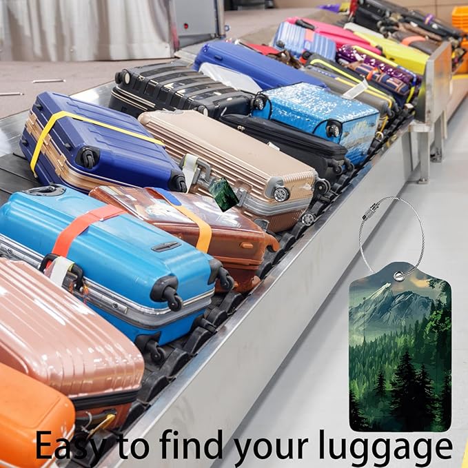 Foggy Mountains Landscape 2-Pack Luggage Tags for Suitcases,Leather Baggage Tag with Loop, Tags Private Name ID Labels for Women Girl Men Boys Travel Baggage Suitcase