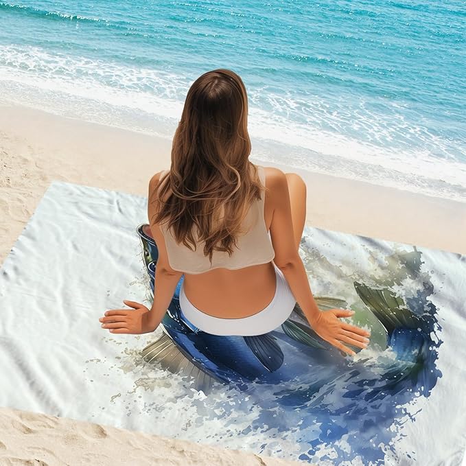 WZOMT Bass Fish Beach Towel Blanket Fishing Towels, Funny Bass Green White Microfiber Bath Towel for Adults Kids, Quick Dry Sandproof Towels for Swim Pool Travel Yoga, Oversized 32x52 Inch