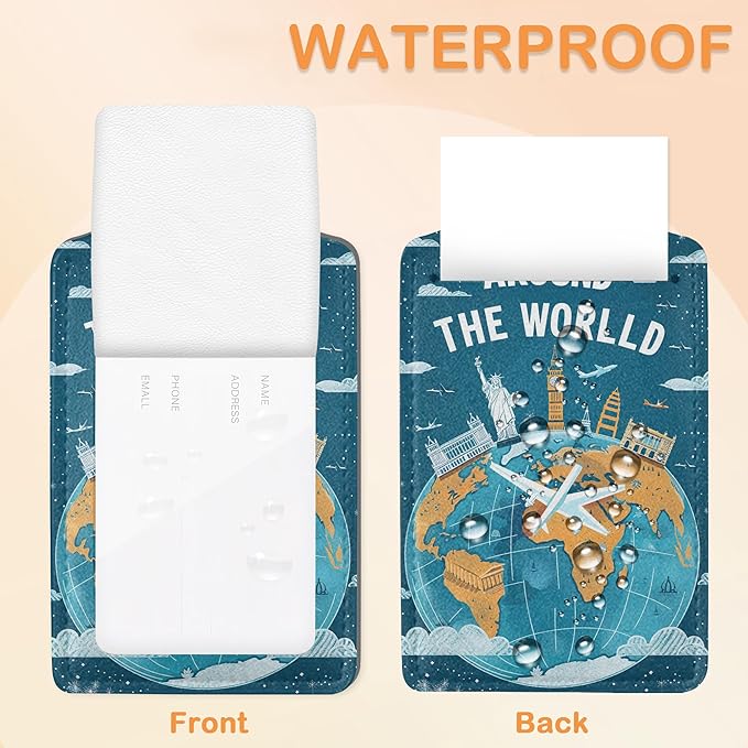 Around The World Travel Art 3 PCS Luggage Tags, Flight Map Leather Suitcase Tags with Privacy Cover Name Address Labels and Durable Steel Loop for Men/Women Travel Bag Suitcases
