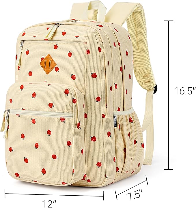 ZORFIN 26L Backpack for College, and Travel: Corduroy Bookbag - Strawberry