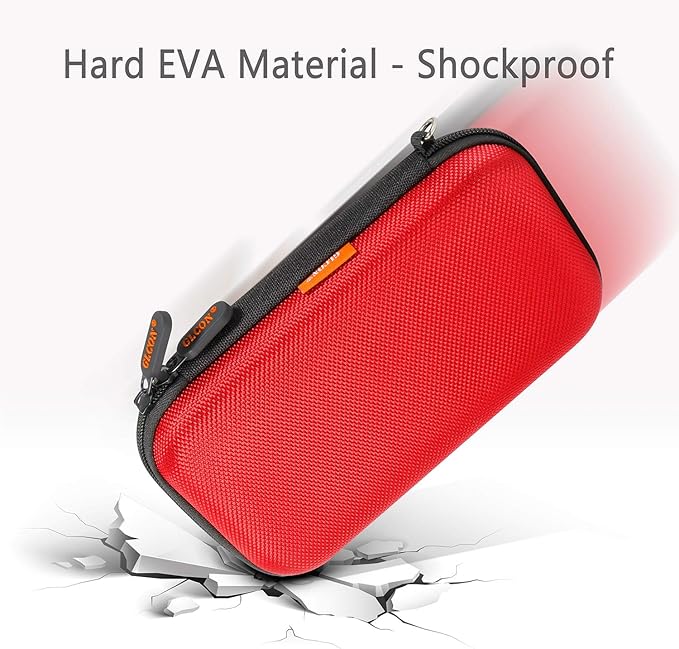 External Hard Drive Case - GLCON Shockproof EVA Carrying Case for WD My Passport Element Seagate Expansion Backup Toshiba 1TB 2TB 4TB - High Protection Portable Travel Electronic Power Bank Bag (Red)