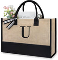 TOPDesign Initial Jute/Canvas Tote Bag, Personalized Present Bag, Suitable for Wedding, Birthday, Beach, Holiday, is a Great Gift for Women, Mom, Teachers, Friends, Bridesmaids (Letter U)