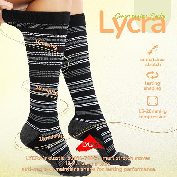 Merino Wool Compression Socks for Women Men, 15-20 mmHg Knee High Socks for Flying, Travel, Running