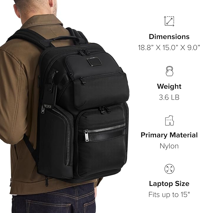 TUMI - Alpha Bravo Nomadic Backpack - Men's Durable Carry On Bag - 18.8" X 15.0" X 9.0" - Fits up to 15" Laptop - Black Onyx