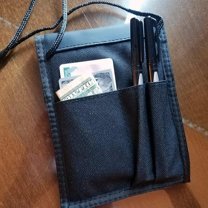 Specialist ID 2 Pack - Travel Passport Wallet - 4 x 3 Display Window - Adjustable Lanyard w/Pen Slots and 3 Pockets for Money, Ticket, Document (Black)