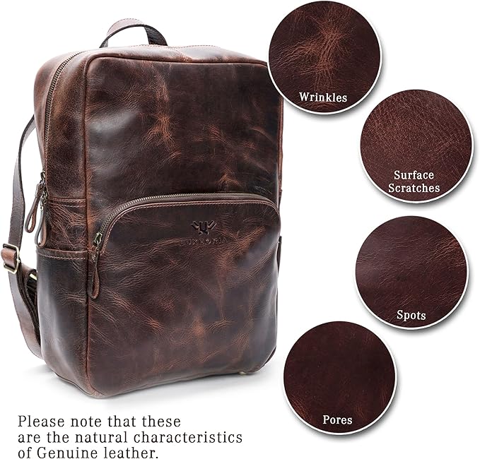 Handmade Leather Backpack for Men and Women, 15.6 Inch Laptop Bag, Genuine Leather Retro Style Casual Daypack, For Colleges & Office, Travel or Hiking- Vintage Brown