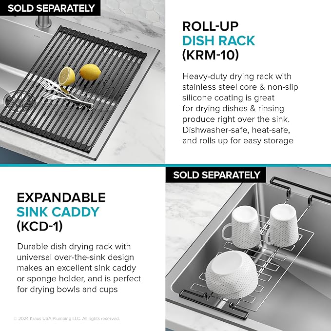 KRAUS Fairlane 33-inch Drop In/Top Mount Single Bowl 18-Gauge Stainless Steel Kitchen Sink, KHT640-33