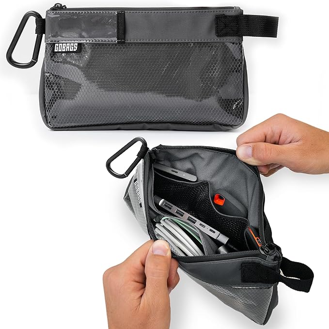 GOBAGS Production Zipper Bags - Electronics & Camera Accessories Bag - Cable organizer, Gear Accessory Pouch, Travel Camera Essentials (Small, Gray)
