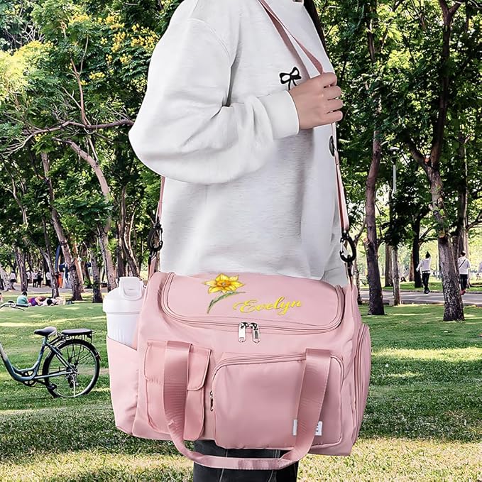 CALLIE Personalized Travel Duffle Bag for Women, Multi-Compartment Waterproof Weekender Overnight Travel Bag with Name and Shoulder Strap, Large Gym Dance Bags, Birthday Gift for Women