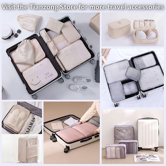 tianzong Compression Packing Cubes for Suitcases, Luggage Organizer Bags Set for Travel (Pink, 2 Pack Large)