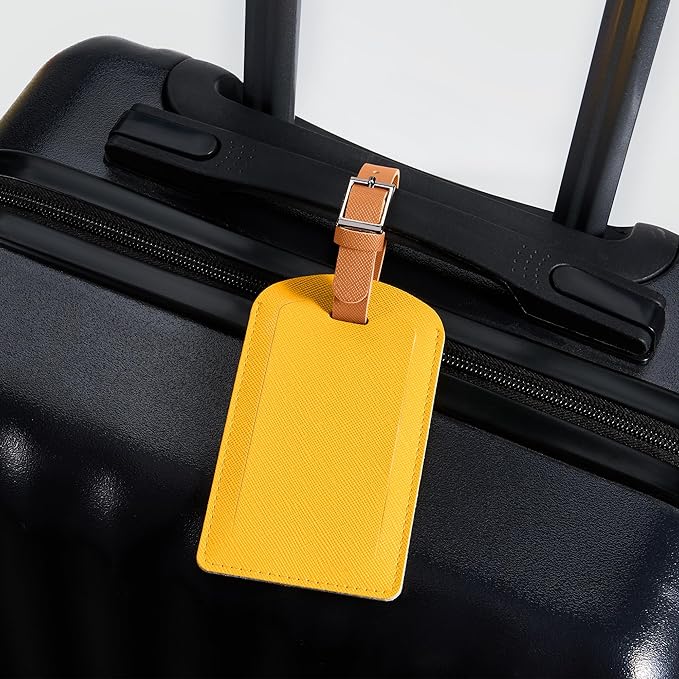3 Pack Luggage Tags for Suitcases, TSA Approved Bag Tags, Baggage Tags with Privacy Protection, Travel Essentials Luggage Accessories, Yellow & Brown