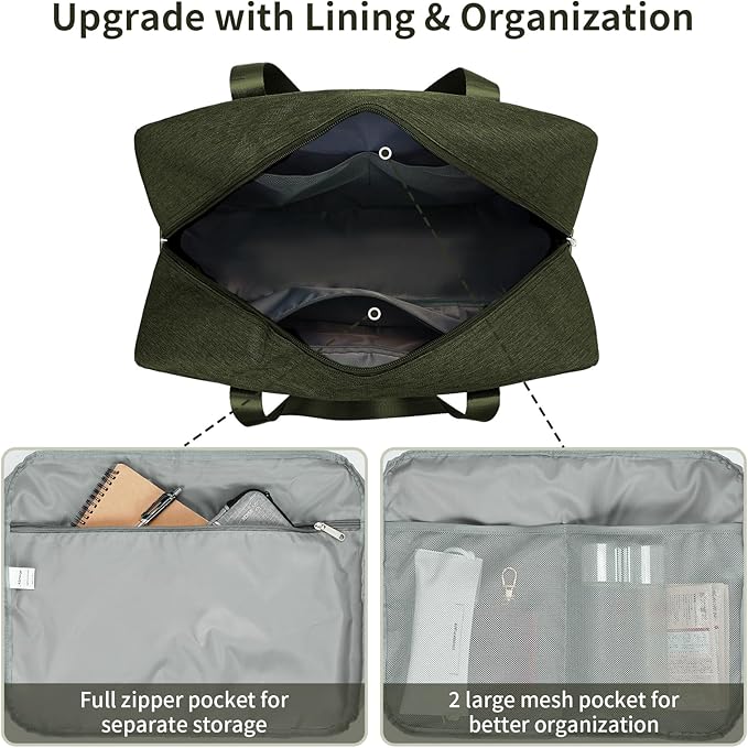 For Spirit Airlines Personal Item Bag 18x14x8 Foldable Travel Duffel Bag Underseat Carry on Luggage for Women and Men 30L (Army Green)