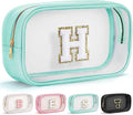 YOOLIFE Initial Make Up Bag Travel Toiletry Bag, Clear Makeup Bag Travel Essentials Gifts for Women Teen Girlfriend Teacher Birthday Swim Gifts For Girls 12 Year Old Girl Gifts Girl Gifts Blue H
