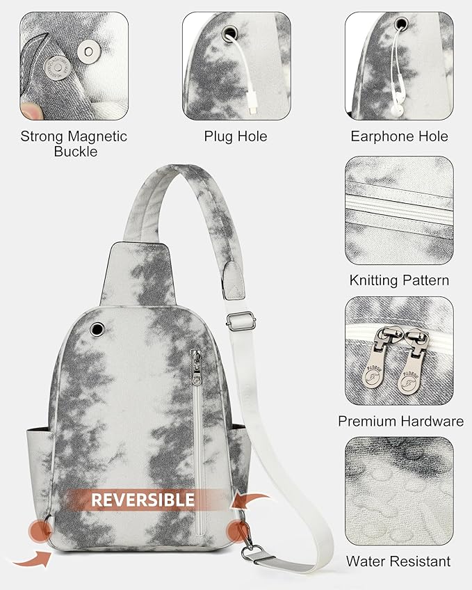 FADEON Large Sling Bag for Women, Leather Crossbody Purse Designer Anti Theft Sling Backpack, RFID Fanny Packs for Travel