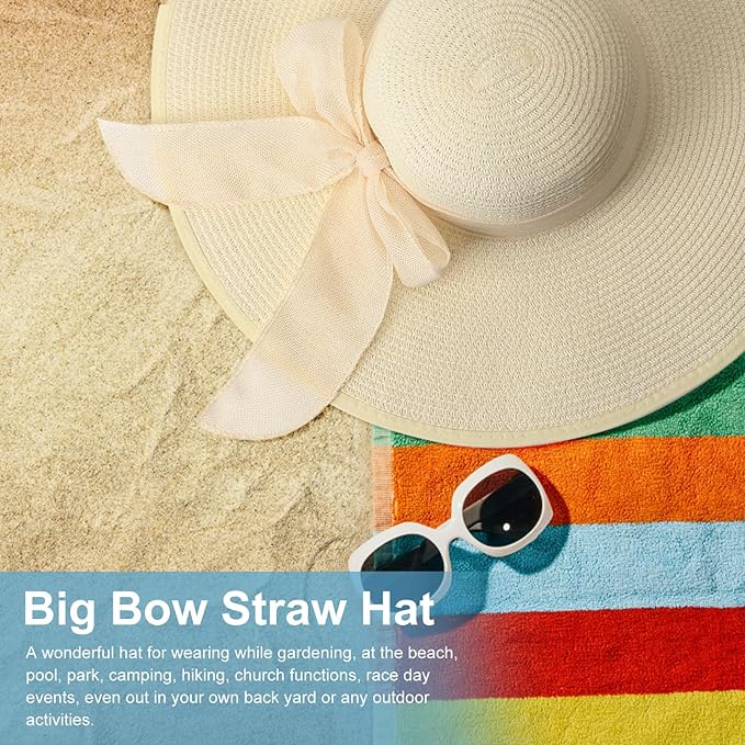 DRESHOW Beach Hats for Women Big Straw Wide Brim Summer Hat Floppy Foldable Roll up Cap Sun Hat UPF 50+
